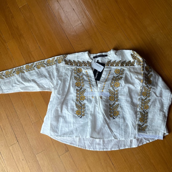 NWT embroidered L/S linen & cotton top size small - Picture 3 of 6